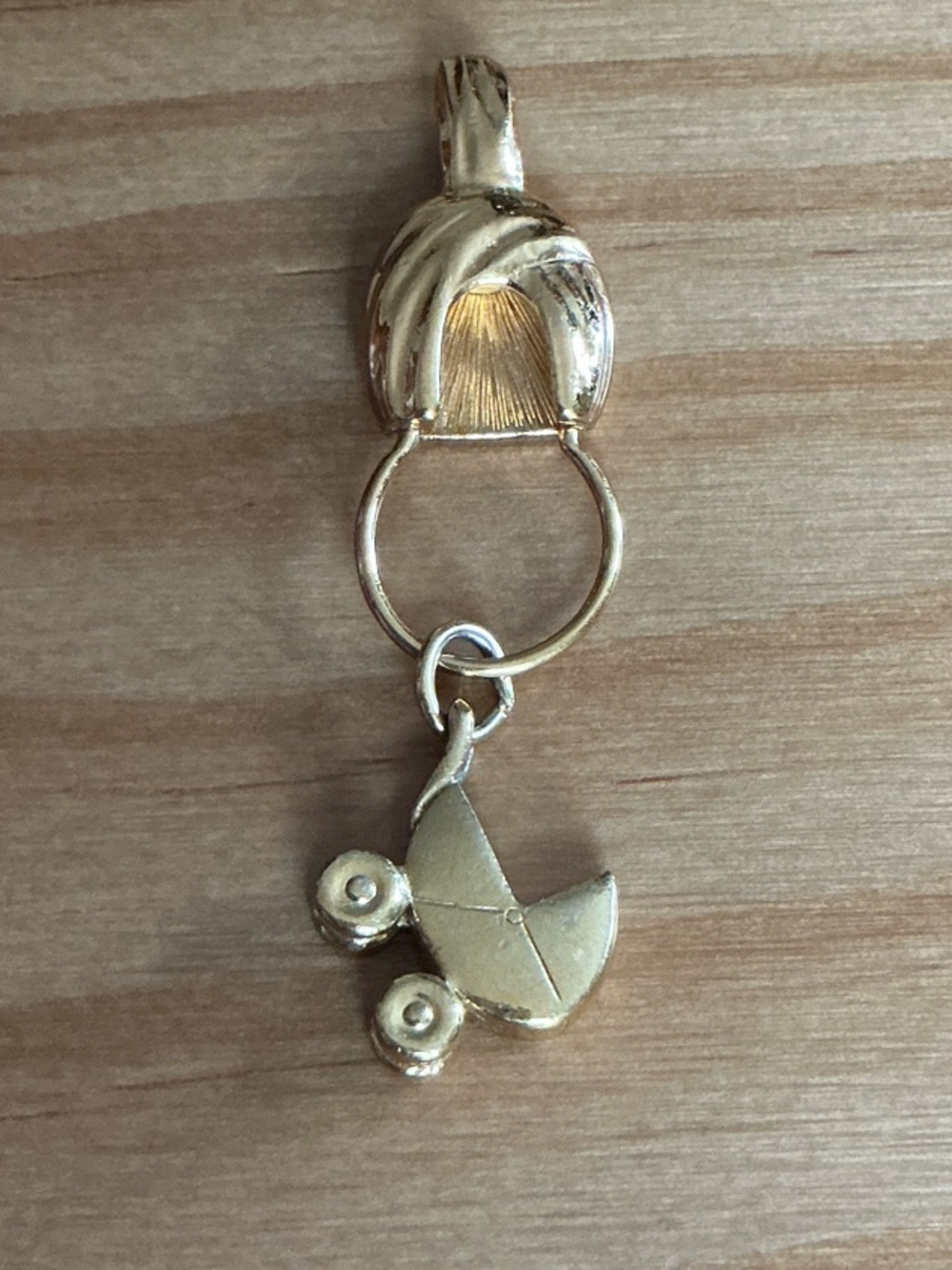Vintage Signed MONET Gold Baby Stroller Moveable Charm